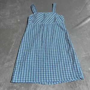Vintage California Concepts Dress Womens 13 Blue Plaid Crinkle Babydoll Cottage